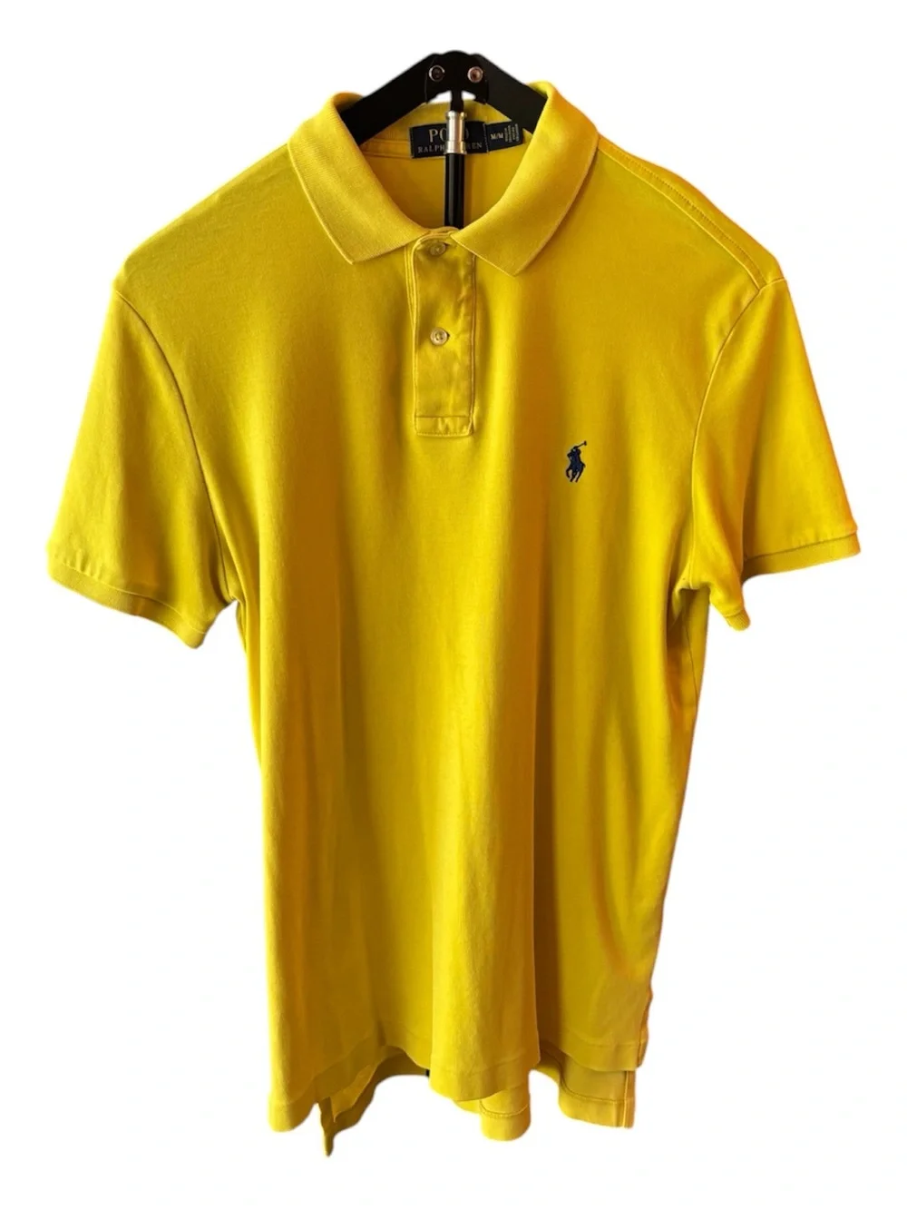 Polo Ralph Lauren Men’s Medium Bright Yellow Polo Shirt Navy Pony Preppy Golf